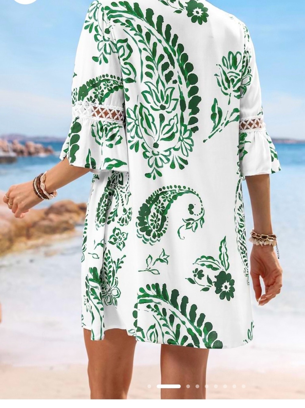 Green Paisley V-neck Mini Dress - Picture 3 of 3